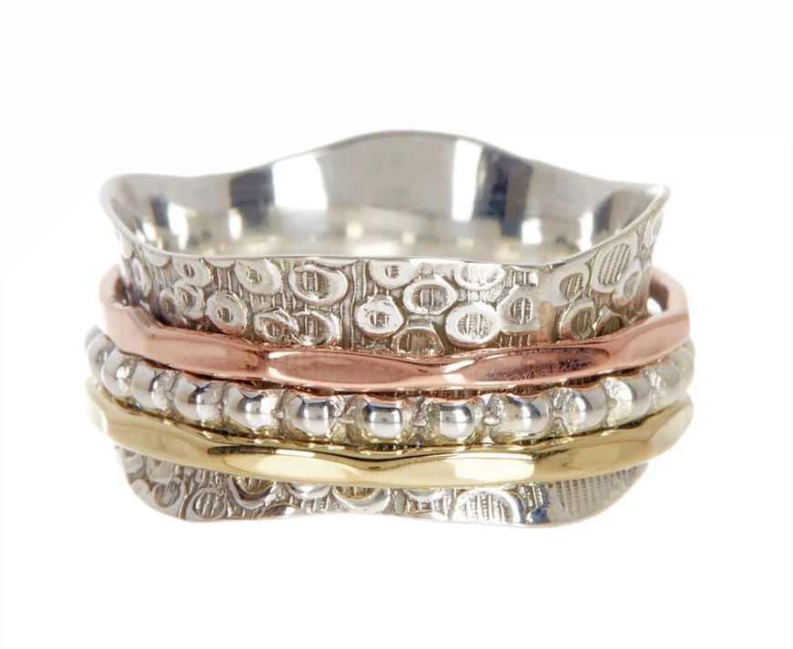 Zoey Simmons E JR2377 Bali Style Tri-Color Spinner Ring