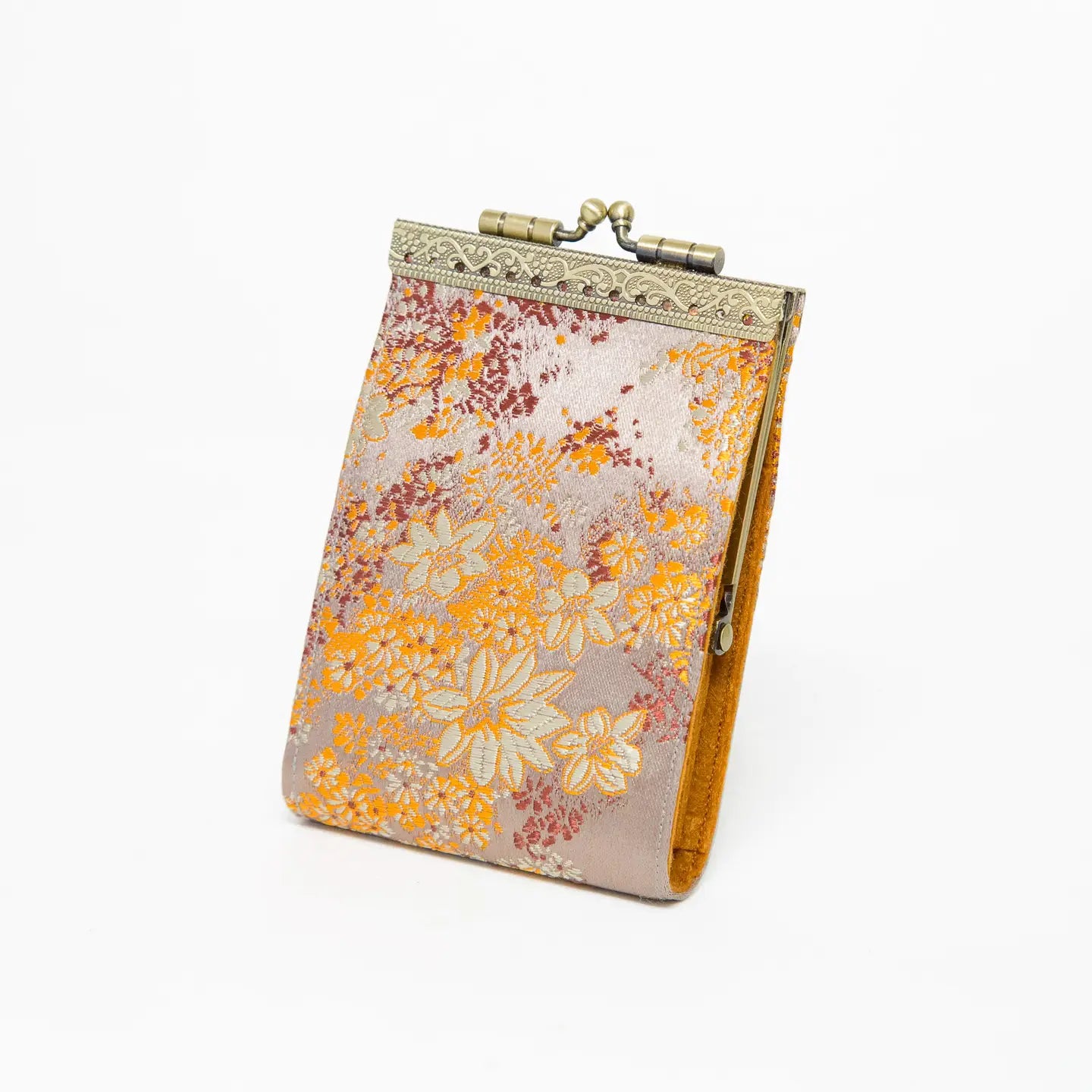 Cathayana CHR-92 Champagne Brocade Small Floral Pattern Card Holder With Rfid Card Case Card Wallet