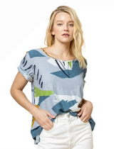 KOMIL 187 Squiggle Multicolor 100% Cotton Round Neck Short Sleeve Top With Pockets