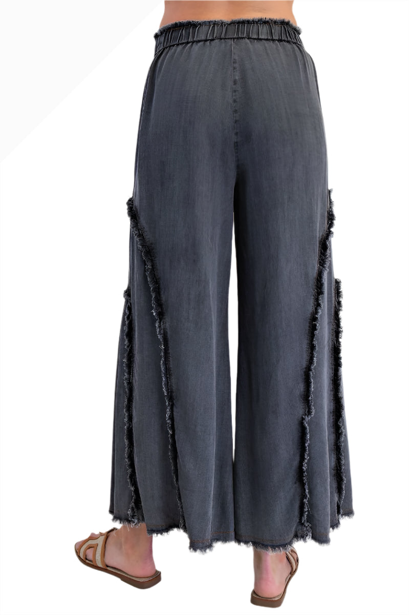 Easel EB56322BK Black Self Fringe Washed Denim Pull-On Pants