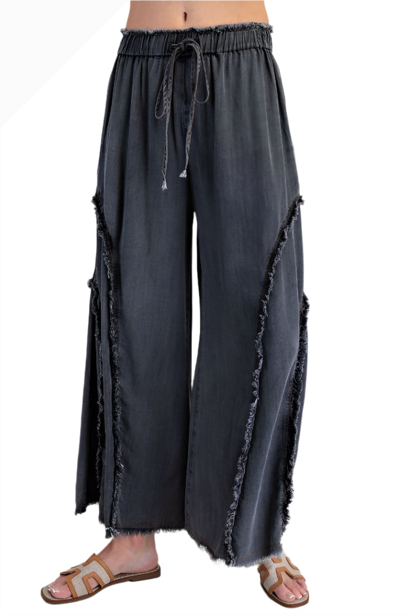 Easel EB56322BK Black Self Fringe Washed Denim Pull-On Pants