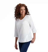 Komil B177-BRI-WHT WHITE Brighton 100% Cotton Gauze V-Neck 3/4 Sleeve Top
