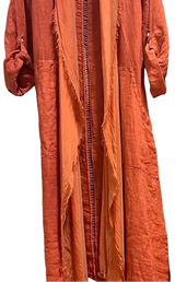 Dance In Paris 11108RU RUST One Size Italian Linen Duster With Silk Frayed Edges