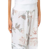 Look Mode USA 8155FWT WHITE FLORAL 100% Linen Pull-On Pants