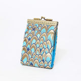 Cathayana CHR-103 Gold & Teal Feather Brocade Card Wallet With RFID Protection