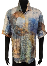 Shana 25608MU Multicolor Crinkle Printed Button Front Shirt With Short Dolman Sleeves