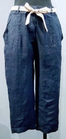Tempo Paris 7233ANV NAVY 100% Linen Pant With 3 Pockets & Contrasting Ribbon Belt