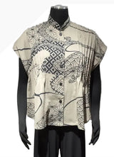 Yasuko KW126GY GRAY Kimono Wave Pintuck Cap Sleeve Lightweight Blouse