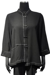 Moonlight 4311BK BLACK Button Front Asymmetric Jacket With White Stitching