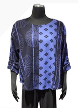Yasuko KI-176PU PURPLE Essential Hand Printed Polka Dot & Stripe Blouse
