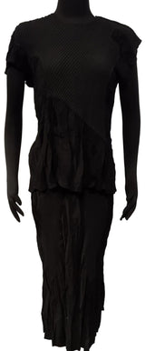 Vanité Couture 18826BK Black Crinkle and Waffle Quilt Asymmetric Patchwork One Size Top