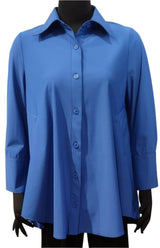 IC Collection 3778BBU Blue Prada Button Front Swing Blouse