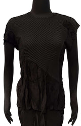 Vanité Couture 18826BK Black Crinkle and Waffle Quilt Asymmetric Patchwork One Size Top