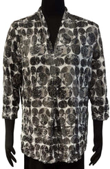 Shana 25604C Circles Grey and White Crinkle Pleated V-Neck Top