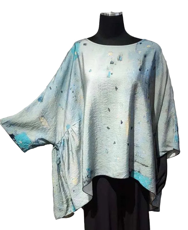 3 Potato 00252-22SBL One Size 3/4 Sleeve Hand Painted Butterfly Top