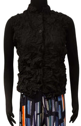 Vanité Couture 88501BK Black One Size Crinkle Crush Button Front Vest