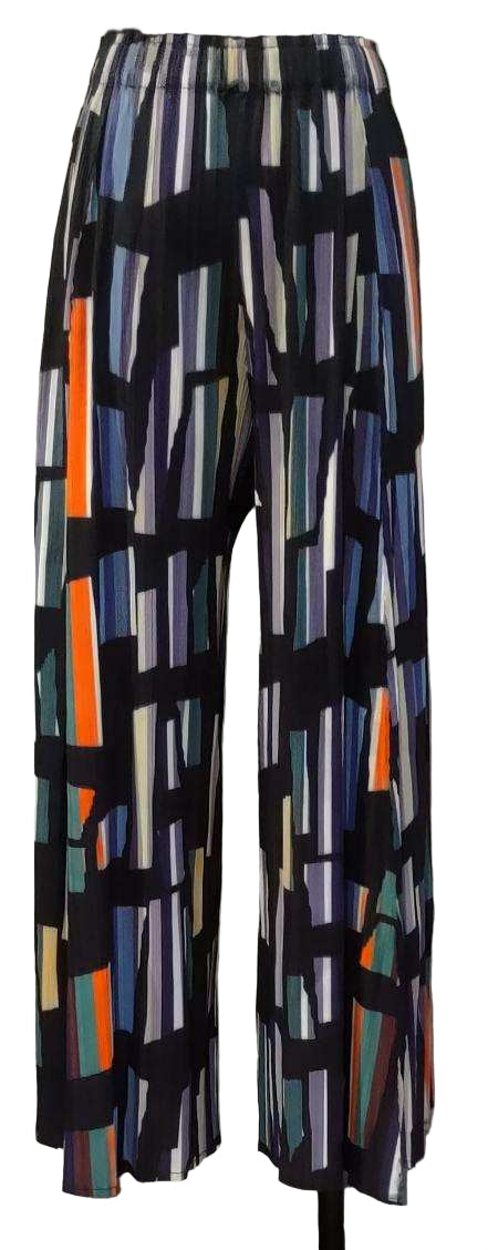 Vanité Couture 24607BK Black One Size Pull-On Pants With Multicolor Vertical Stripe Print