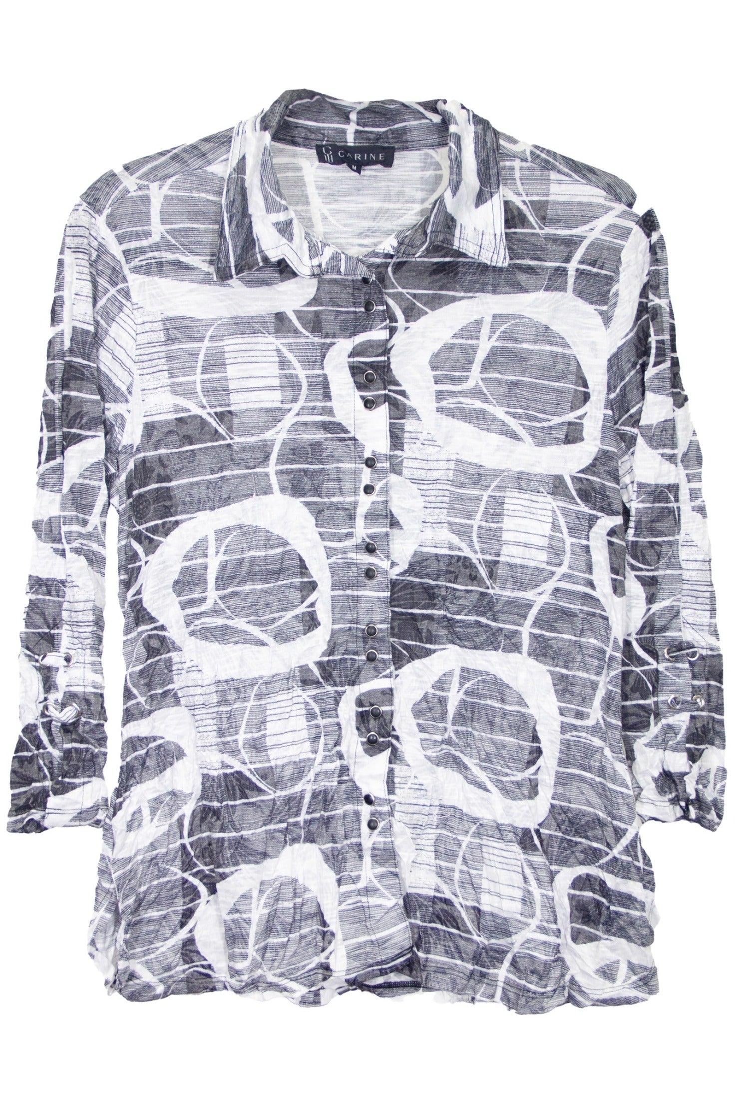 Carine BC26855 CHROME EFFECT Burnout Crinkle Sabrina Shirt