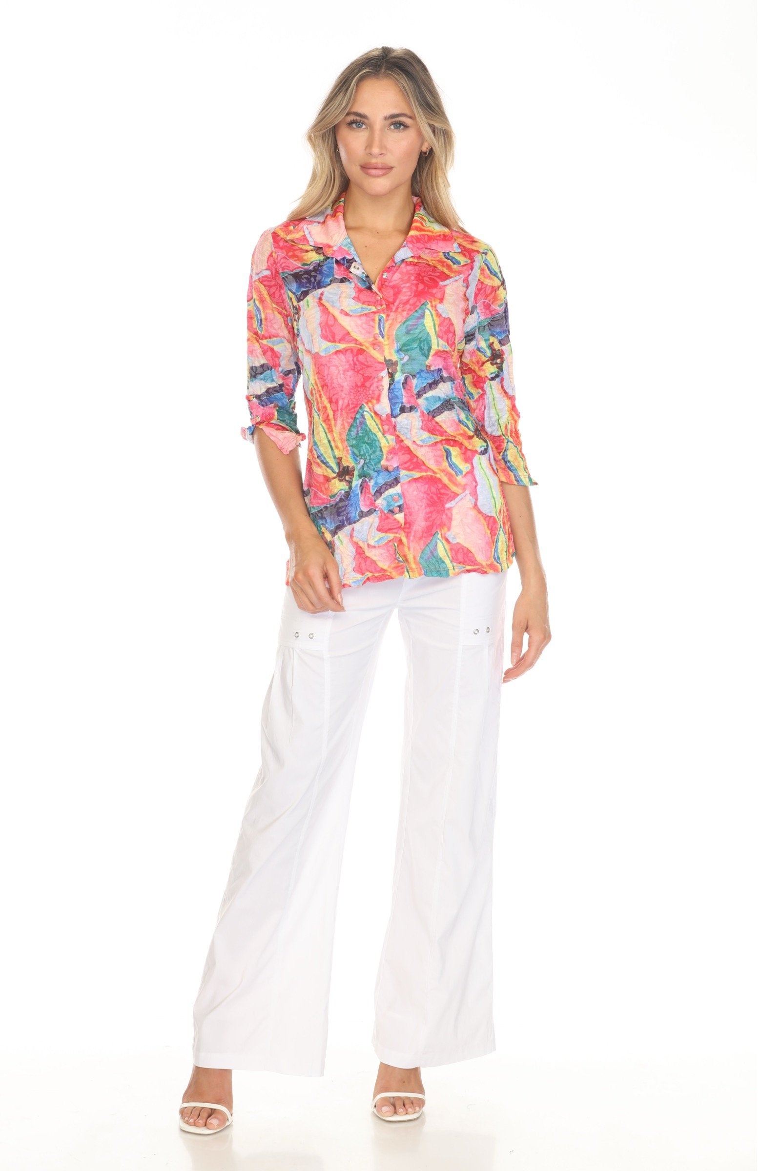 Carine BC16256 COLOR BLISS Burnout Crinkle Sabrina Shirt