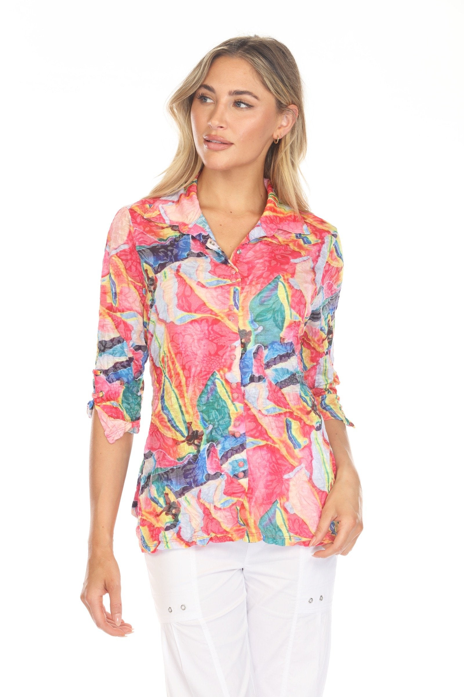 Carine BC16256 COLOR BLISS Burnout Crinkle Sabrina Shirt