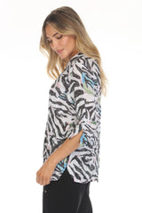 Carine BC16082 STRIPE SPLASH Burnout Crinkle Sabrina Shirt