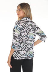 Carine BC16082 STRIPE SPLASH Burnout Crinkle Sabrina Shirt