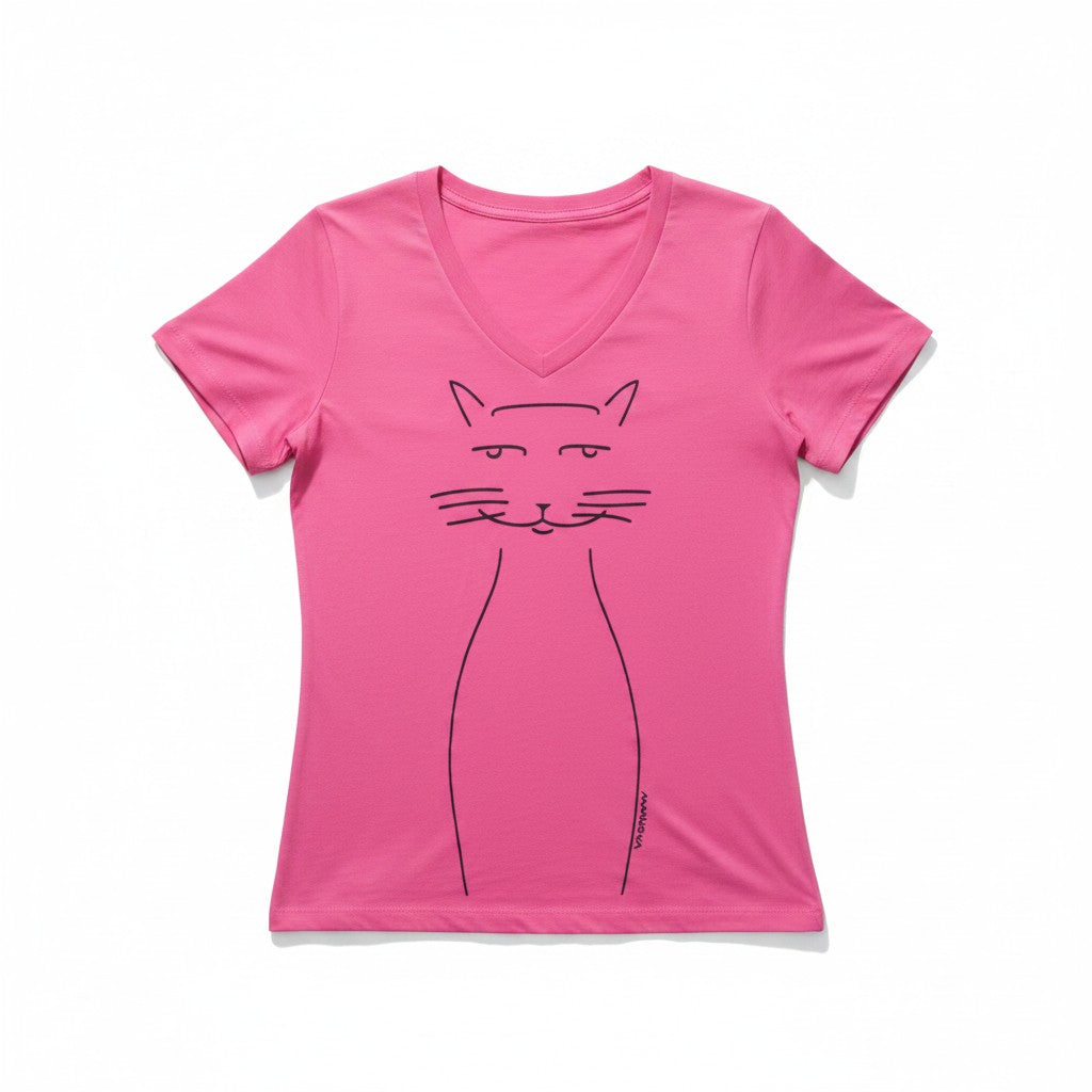 Marüshka RVNBMW WHISKERS Black On Magenta Relaxed V Neck Short Sleeve T-Shirt