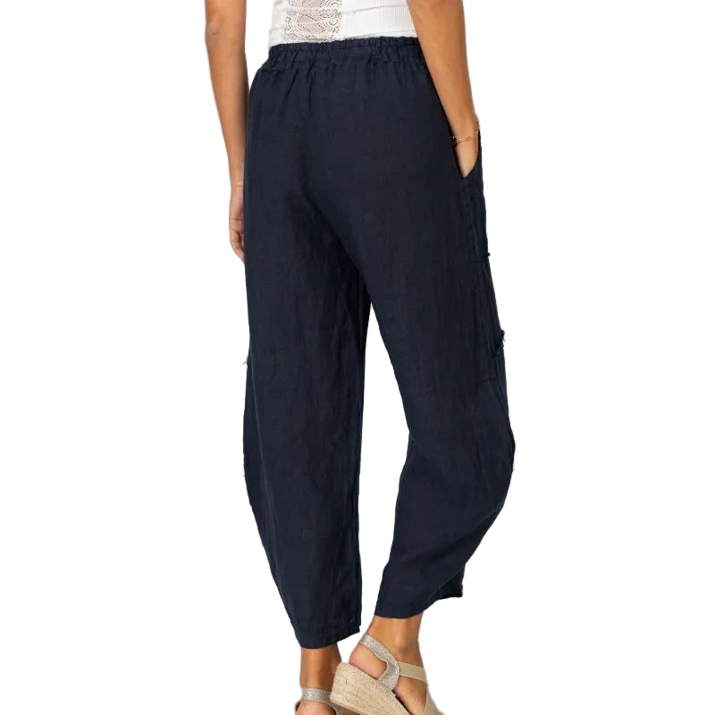 Look Mode USA 1847NV NAVY 100% Linen Pull-On Balloon Crop Pants