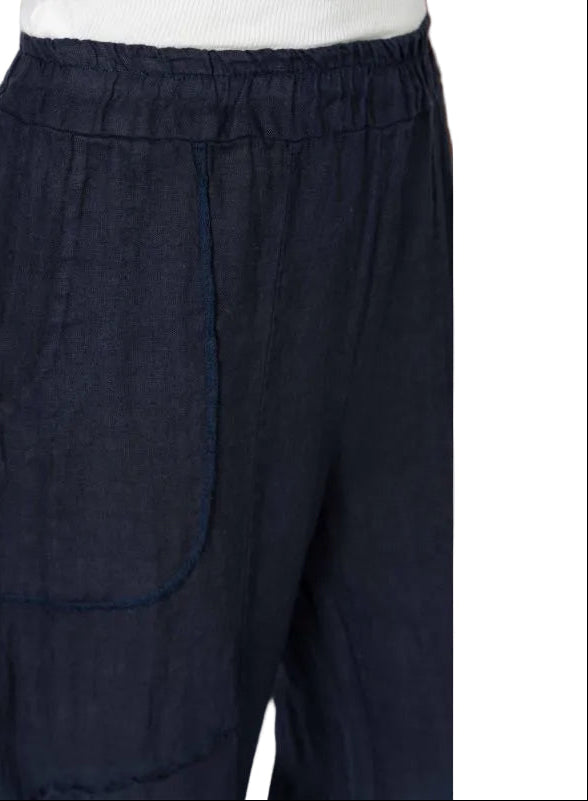 Look Mode USA 1847NV NAVY 100% Linen Pull-On Balloon Crop Pants