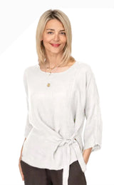 Look Mode USA 9099WT WHITE One Size Linen Wrap Tie Top