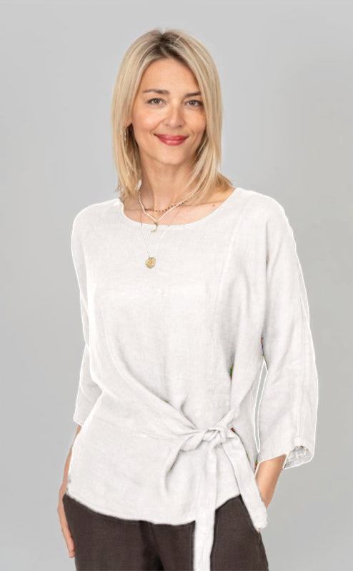 Look Mode USA 9099WT WHITE One Size Linen Wrap Tie Top