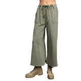 Easel EB40128 ASH GREEN Washed 100% Cotton Terry Knit Wide Leg Pants