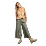 Easel EB40128 ASH GREEN Washed 100% Cotton Terry Knit Wide Leg Pants