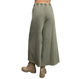 Easel EB40128 ASH GREEN Washed 100% Cotton Terry Knit Wide Leg Pants