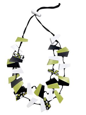 Alisha D NSC239 Lime Black and White Resin Medium Length Statement Necklace With Adjustable Cord