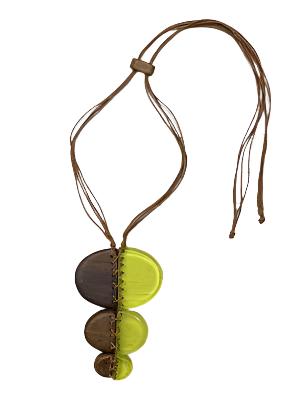 Alisha D NSC255 Lime and Brown Medium Length Statement Necklace on Adjustable Cord