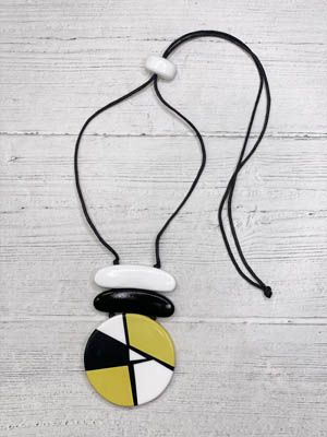 Alisha D NSC264 Yellow Black and White Resin Long Pendant Necklace with Adjustable Cord