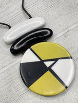 Alisha D NSC264 Yellow Black and White Resin Long Pendant Necklace with Adjustable Cord