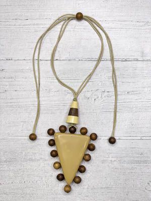 Alisha D NSC278 Long Statement Necklace With Large Yellow Pendant and Brown Beads on Adjustable Cord