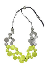 Alisha D NSC281 Lime and Grey Disc Long Statement Necklace with Adjustable Closure