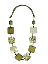 Alisha D NT234A Olive Green Square Disc Long Statement Necklace with Adjustable Cord