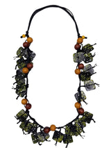 Alisha D NT452A Lime and Black with White Spatter Square Discs Statement Necklace With Adjustable Cord