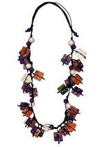 Alisha D NT458A Purple and Orange Long Square Disc Necklace On Adjustable Cord