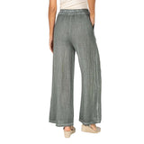 Look Mode USA 13066OV OLIVE Cotton Linen Pull-On Pants With Pockets