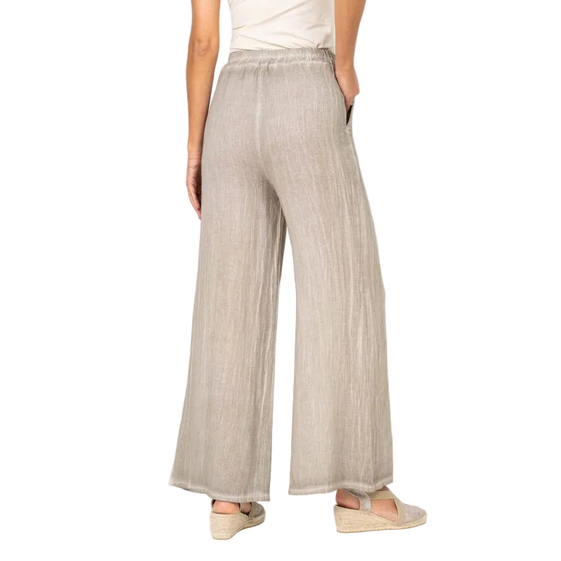Look Mode USA 13066TP TAUPE Cotton Linen Pull-On Pants With Pockets
