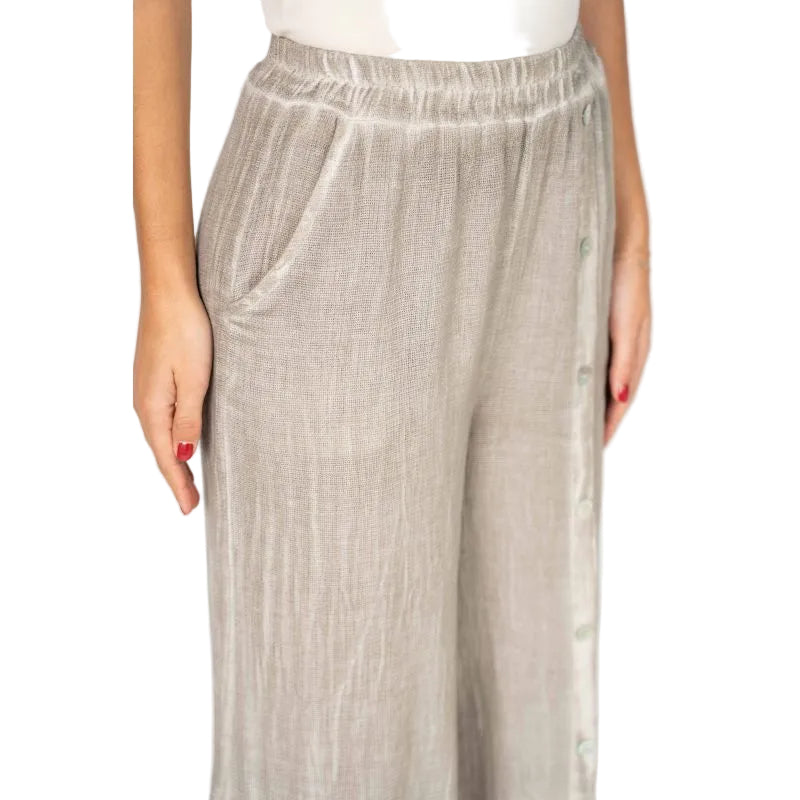Look Mode USA 13066TP TAUPE Cotton Linen Pull-On Pants With Pockets