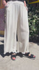 Umgee N6667OA Oatmeal Linen Blend Elastic Waistband Wide Leg Pants, Side Pockets, & Frayed Hem Bottoms