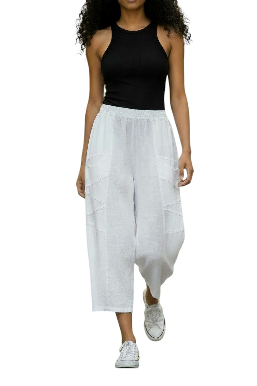Saga 31063WT WHITE 100% Linen One Size Diagonal Tape Accent Pocket Pants