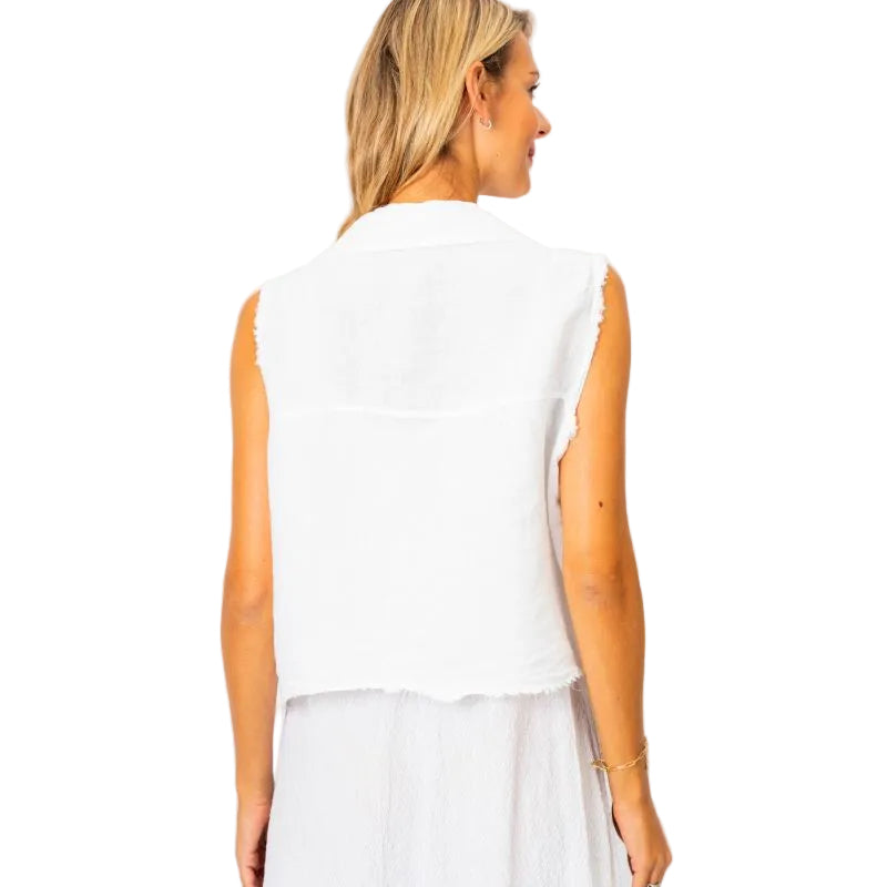 Look Mode USA 1074WT WHITE Sleeveless Linen Vest