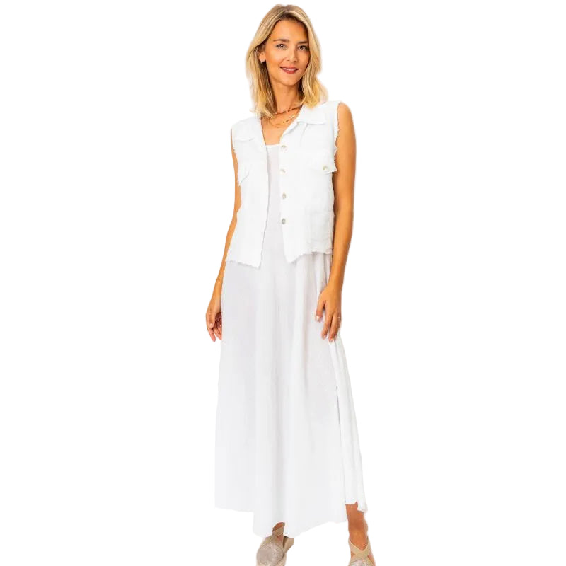 Look Mode USA 1074WT WHITE Sleeveless Linen Vest
